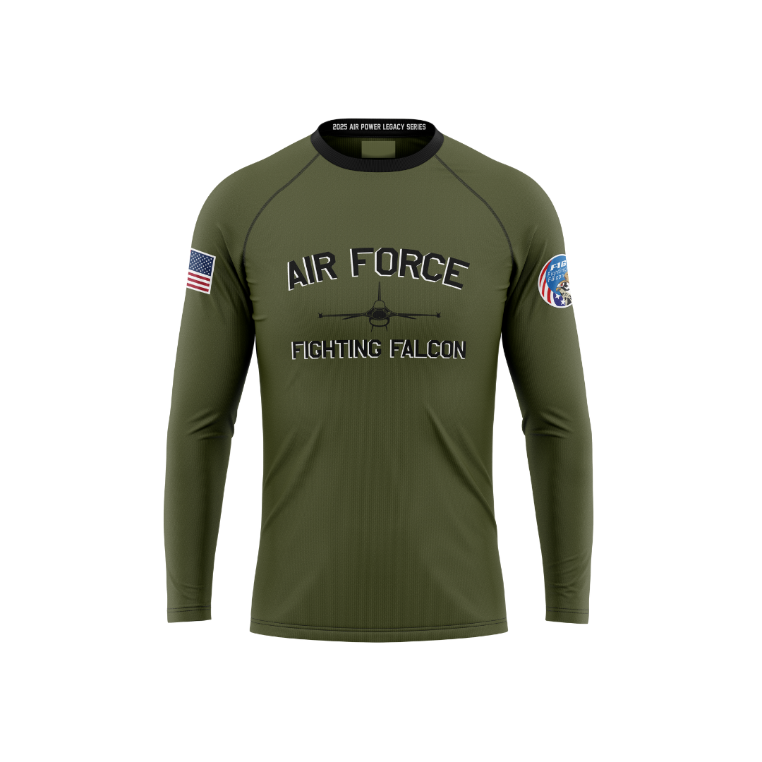 Air Force Arched Fighting Falcon Green Performance Long Sleeve Tee (Youth and Adult Sizes)