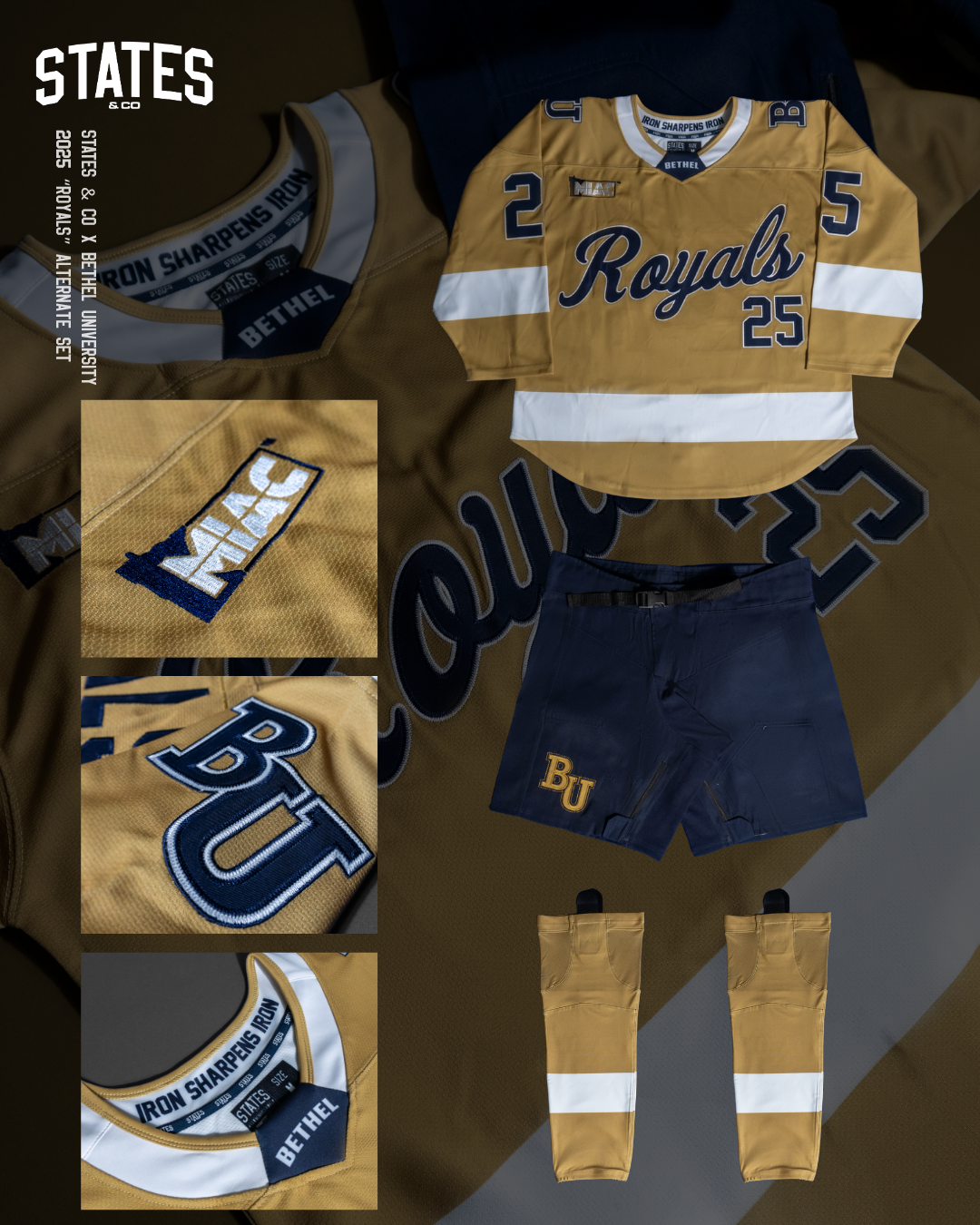 2025 Bethel University Gold On-Ice Men's Authentic Jersey
