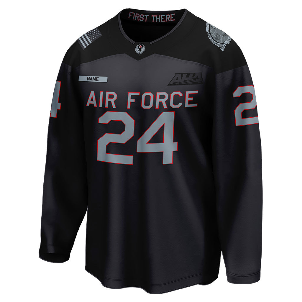 The front view of Air Force Falcons' special edition AFSOC hockey jersey