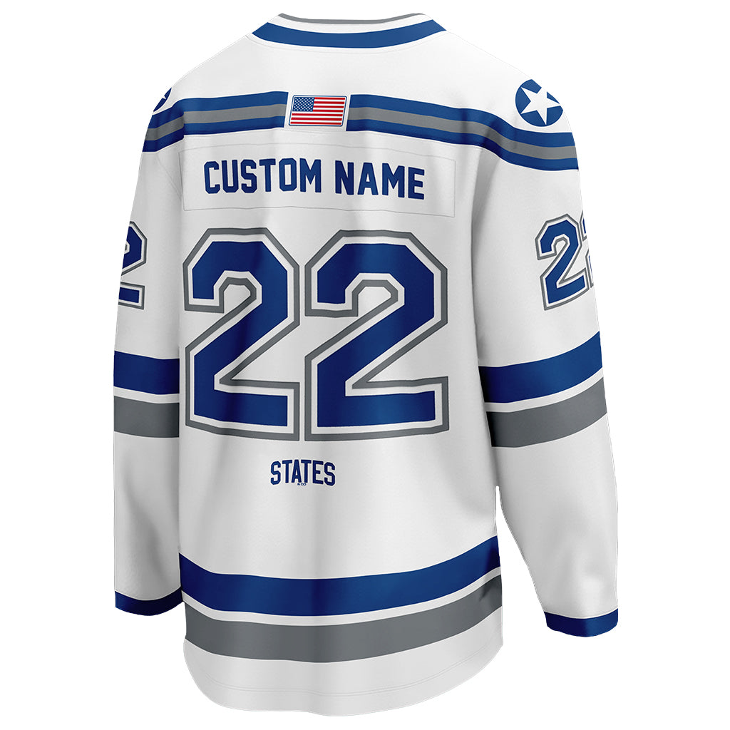 The front view of Air Force Falcons' white home hockey jersey