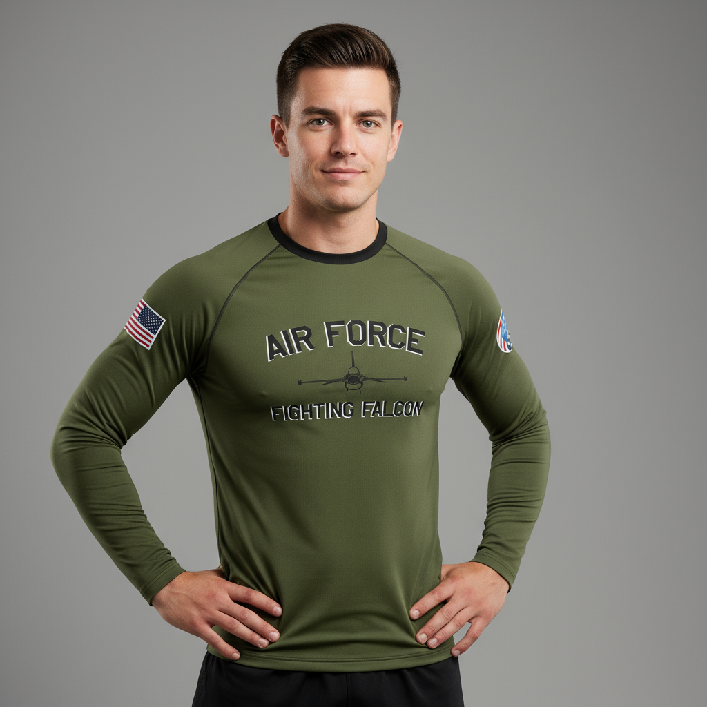 Air Force Arched Fighting Falcon Green Performance Long Sleeve Tee (Youth and Adult Sizes)