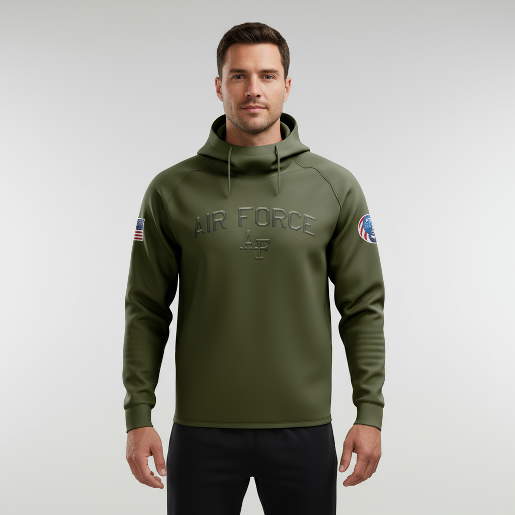 Air Force Green Arched Arm Patch Embossed Fleece-Lined Hoodie (Youth and Adult Sizes)